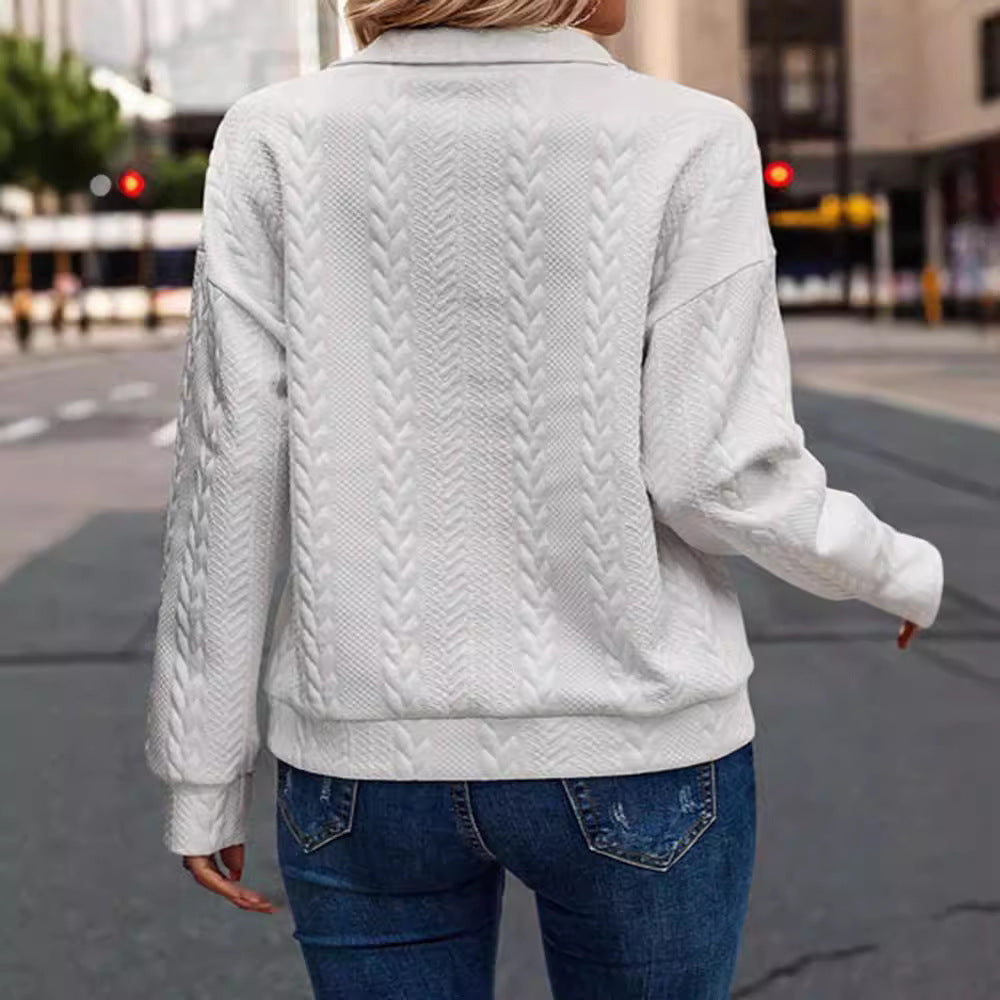 Damen Hochwertiger Pullover mit Zipper und Zopfmuster Drune