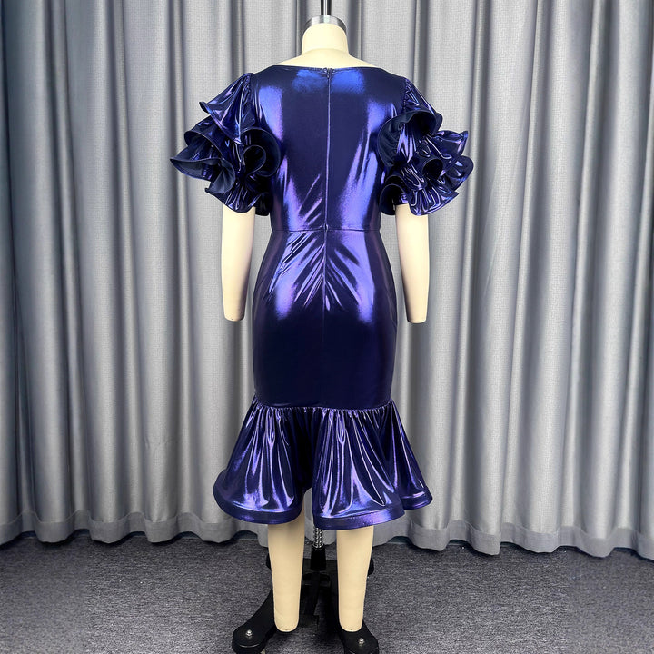 Damen Glamouröses Abendkleid mit voluminösen Rüschenschultern Drune
