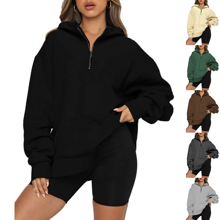 Damen Oversize Kapuzenpullover mit halbem Reißverschluss Drune