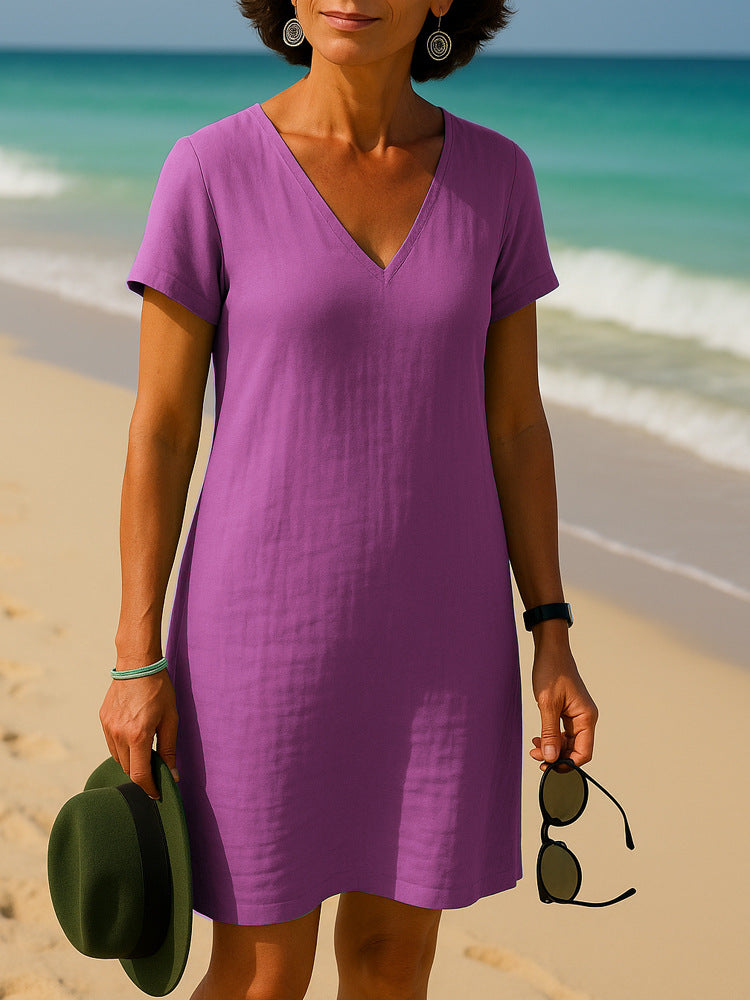 Damen Sommerliches V-Ausschnitt Kleid Drune