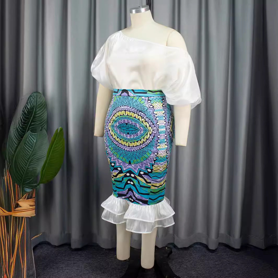 Damen Elegantes Kleid mit asymmetrischem Design und buntem Print Drune