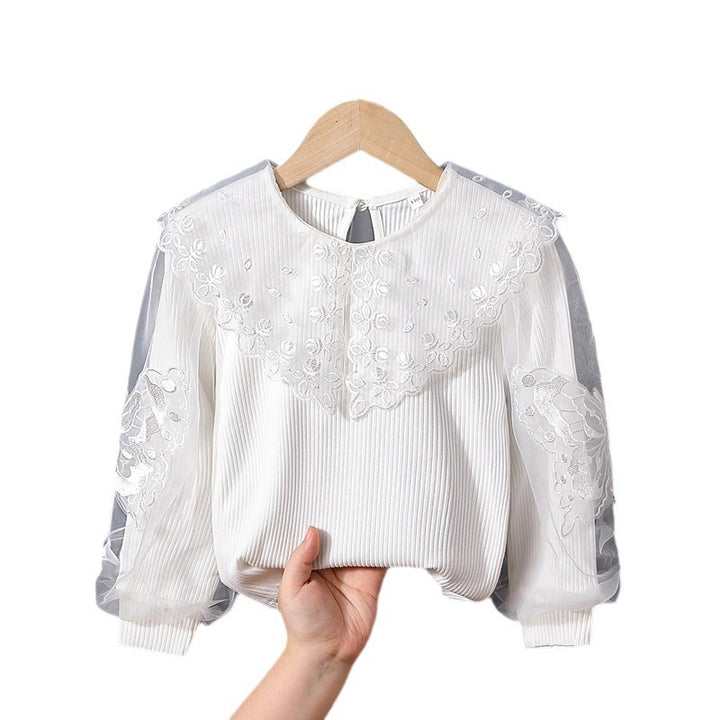 Mädchen Bluse mit transparenten Puffärmeln und floralem Spitzenbesatz Drune