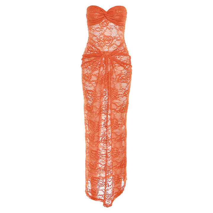 Damen Transparente Spitzen Abendkleid Drune
