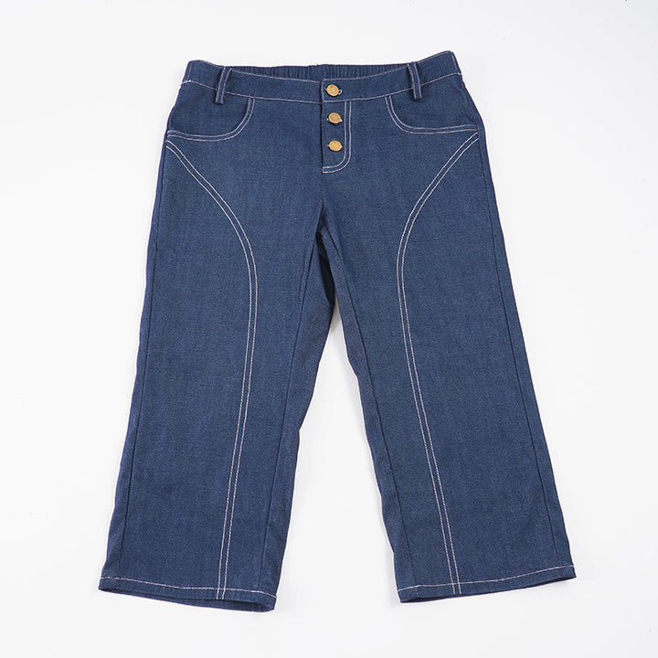 Damen Capri-Jeans mit trendigem Schnitt und rustikalen Knopfdetails Drune