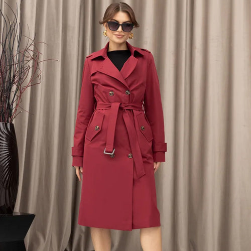Damen Trenchcoat mit doppelter Knopfleiste und Taillengürtel Drune