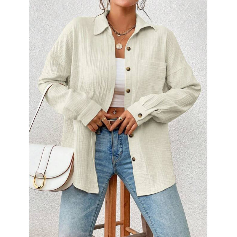 Damen lässige Overshirt-Bluse mit Knopfdetails Drune