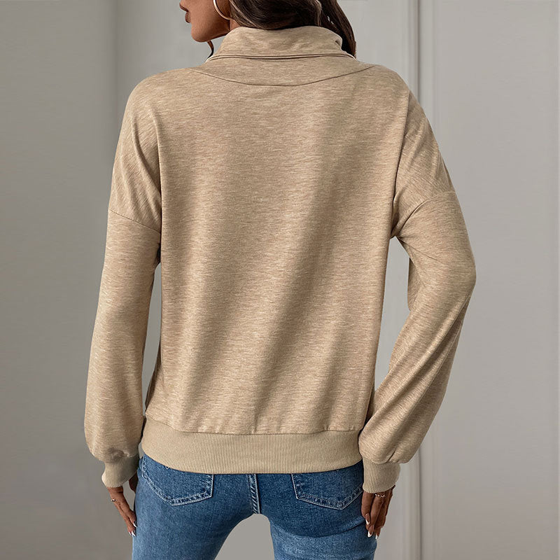 Damen lässiger Strickpullover mit modischem Kragen und Knopfdetails Drune