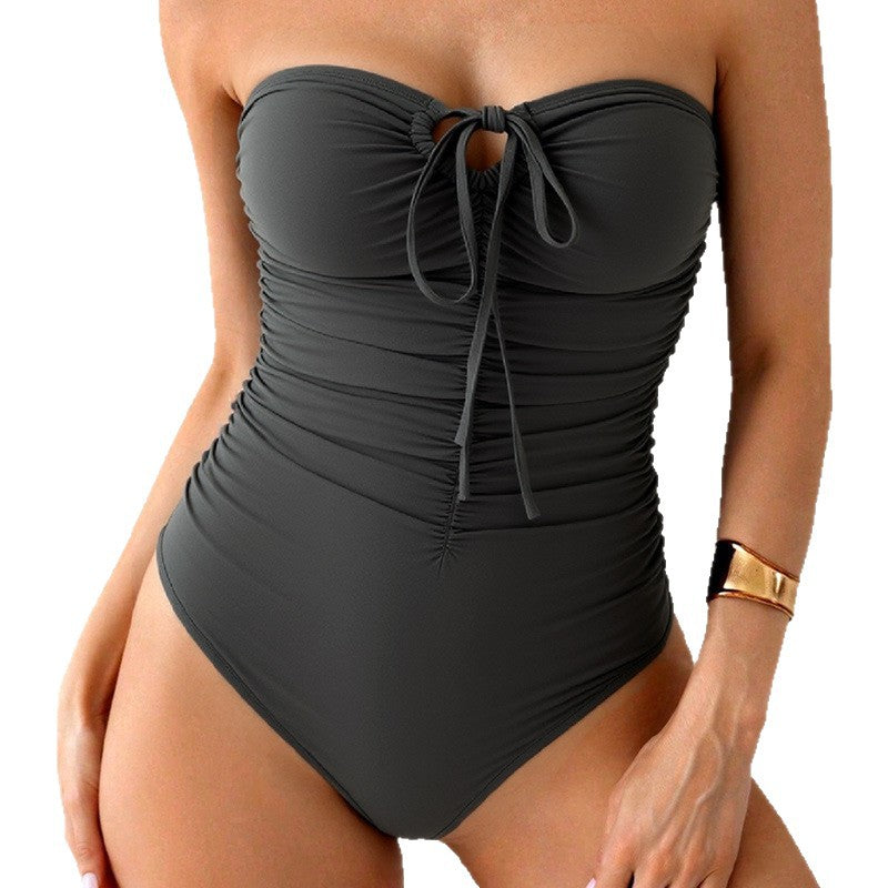 Damen Bandeau-Badeanzug mit Raffung und modischem Schlitz Drune