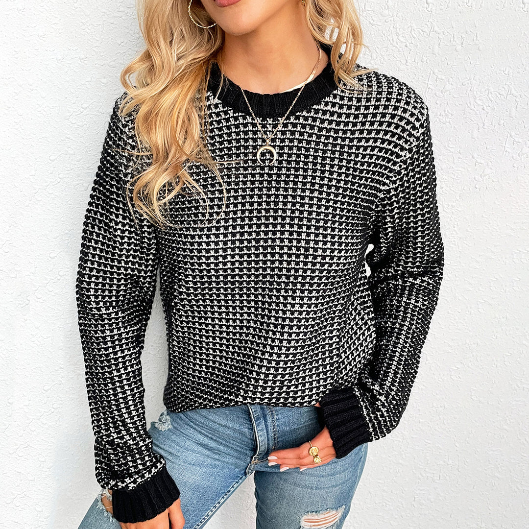 Damen Strickpullover mit modernem Rautenmuster und fledermausförmigen Ärmeln Drune