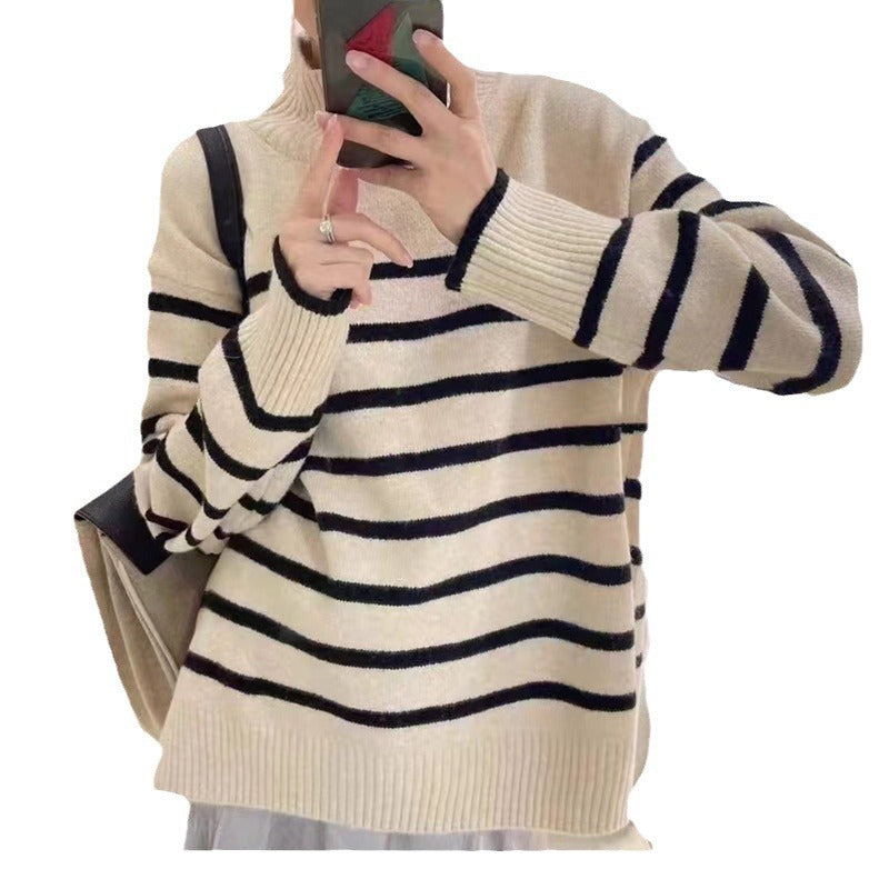 Damen Lässiger Strickpullover mit geringelten Design Drune
