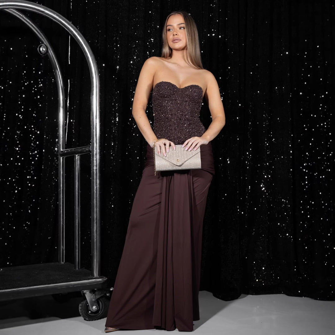 Damen Abendkleid mit glamourösem Korsettdesign und fließendem Rock Drune