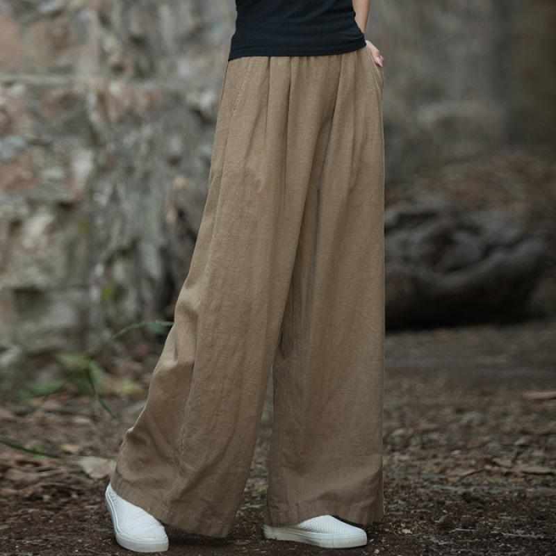 Damen weit geschnittene Leinenhose mit elastischem Bund und praktischen Taschen Drune