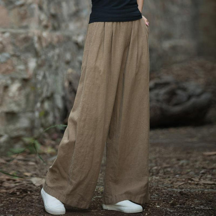 Damen weit geschnittene Leinenhose mit elastischem Bund und praktischen Taschen Drune