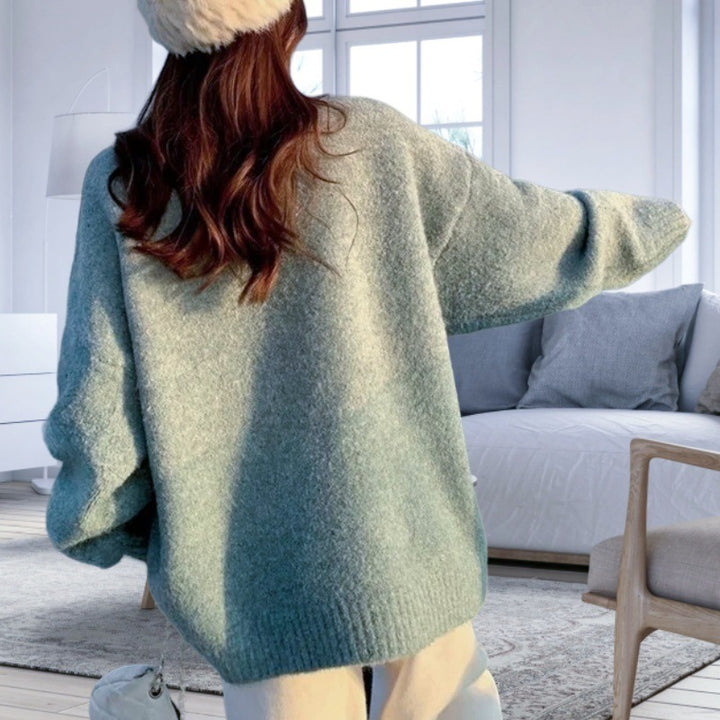 Damen Oversized Strickpullover mit elegantem V-Ausschnitt und seitlichen Schlitzen Drune
