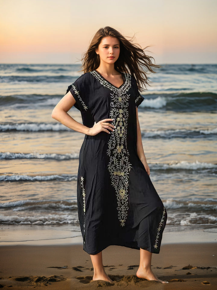 Damen eleganter Strandüberwurf mit filigranem Stickereidesign Drune