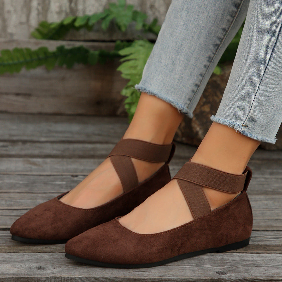 Damen Ballerina-Schuhe mit elastischen Kreuzbändern und rutschfester Sohle Drune