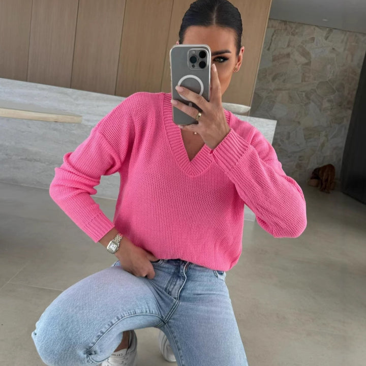 Damen Strickpullover mit tiefem V-Ausschnitt und legerem Schnitt Drune
