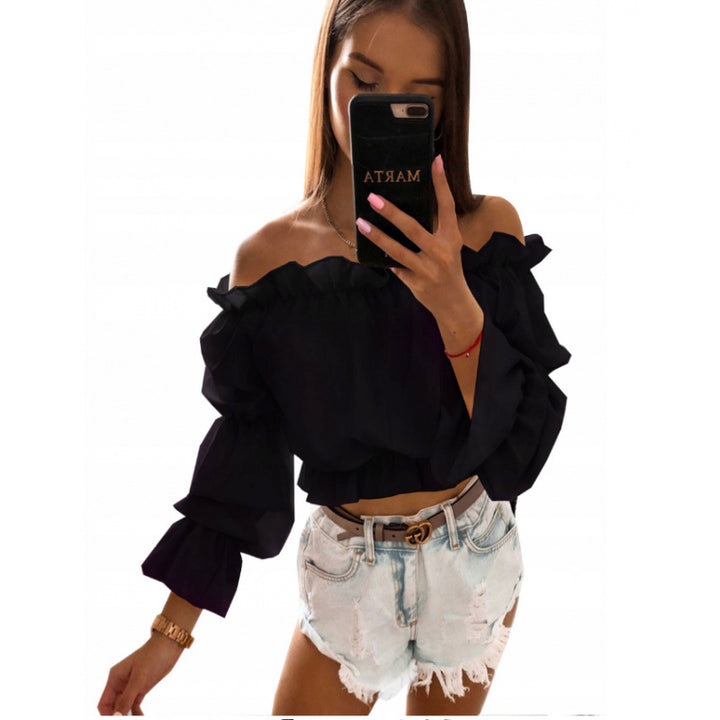 Damen Off-Shoulder Bluse mit Rüschendetails Drune