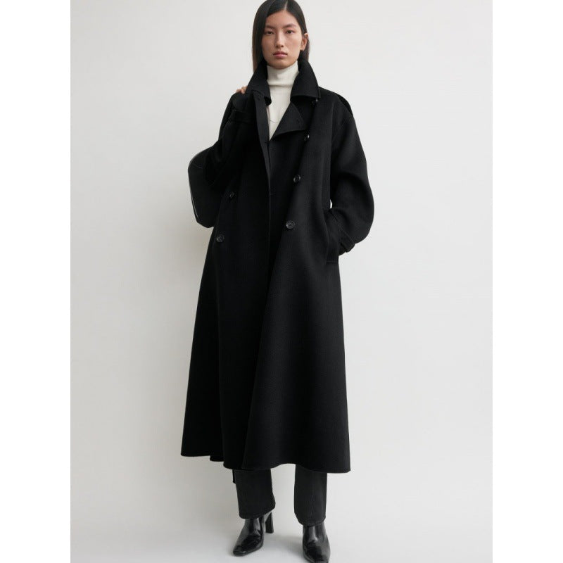 Damen eleganter Überlanger Wool Trenchcoat Drune