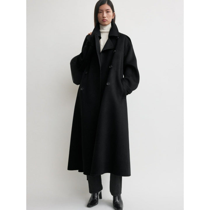 Damen eleganter Überlanger Wool Trenchcoat Drune