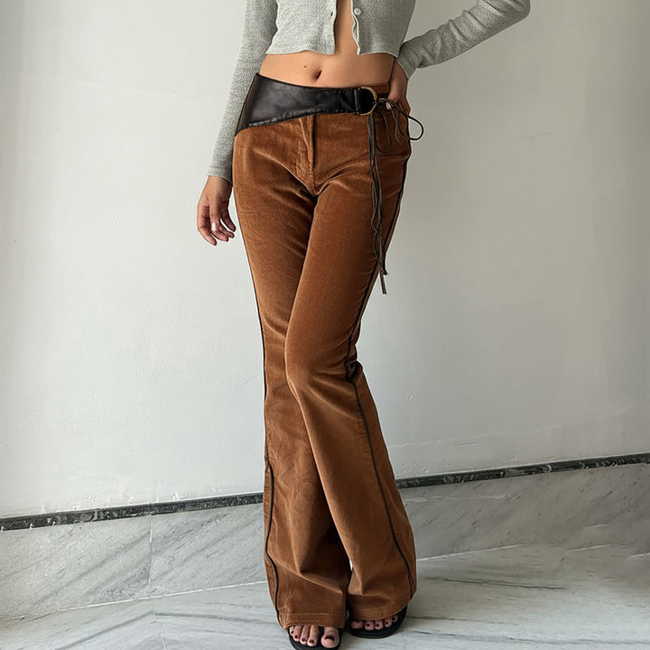 Damen modische Cordhose mit breitem Bein und verstellbarem Bund Drune