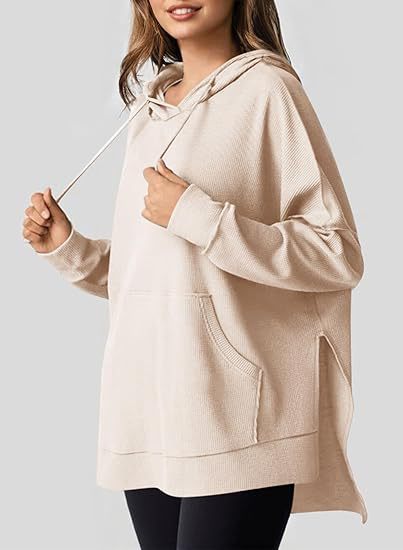 Damen Oversized Kapuzenpullover mit praktischen Eingrifftaschen und hochwertigem Strukturstoff Drune