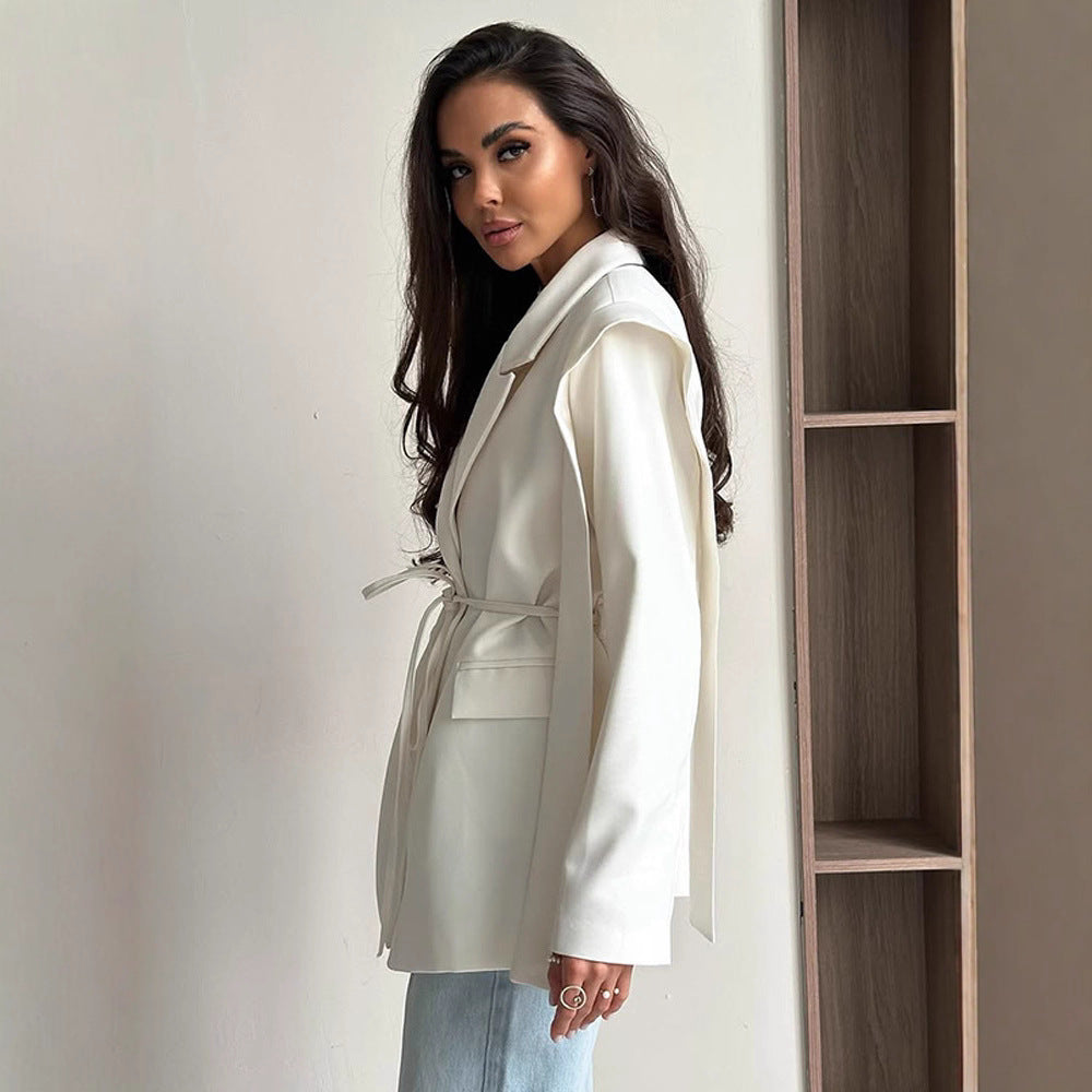 Damen Oversized Blazerjacke mit Taillenknoten Drune