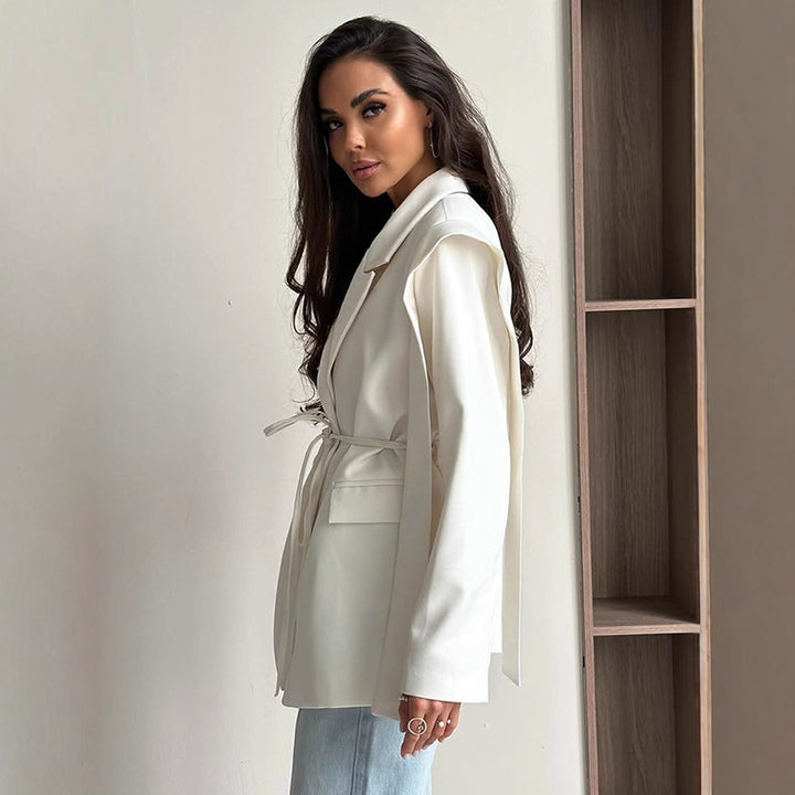Damen Oversized Blazerjacke mit Taillenknoten Drune