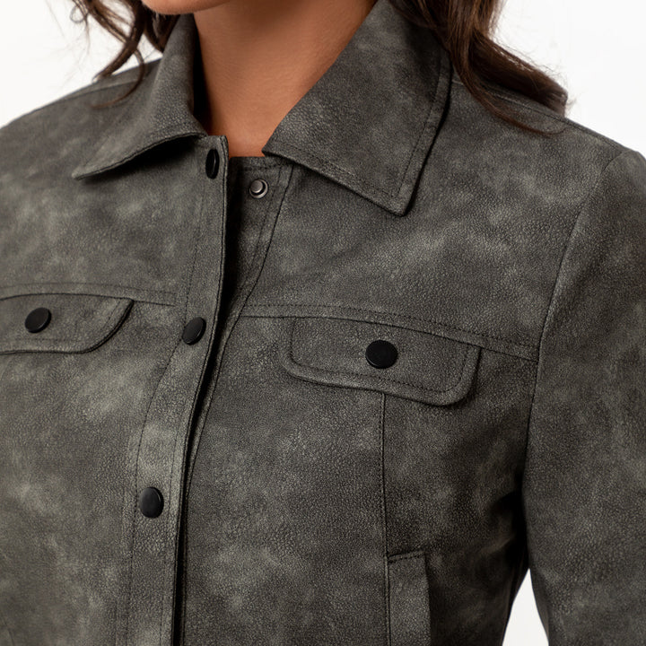 Damen modische kurz geschnittene Lederjacke Drune