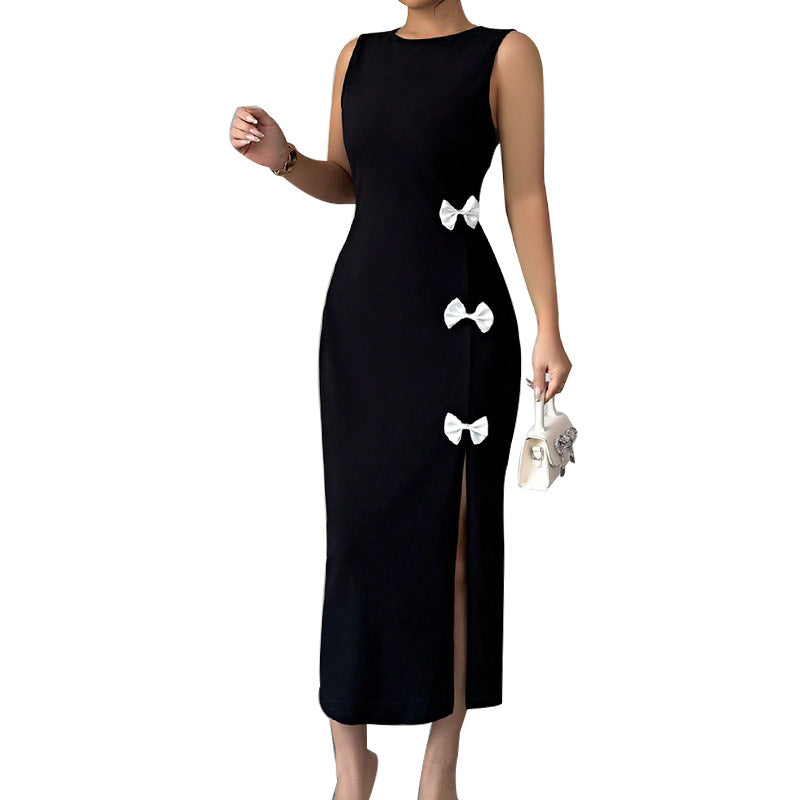 Damen Elegantes Maxikleid mit Schleifendetails und seitlichem Schlitz Drune