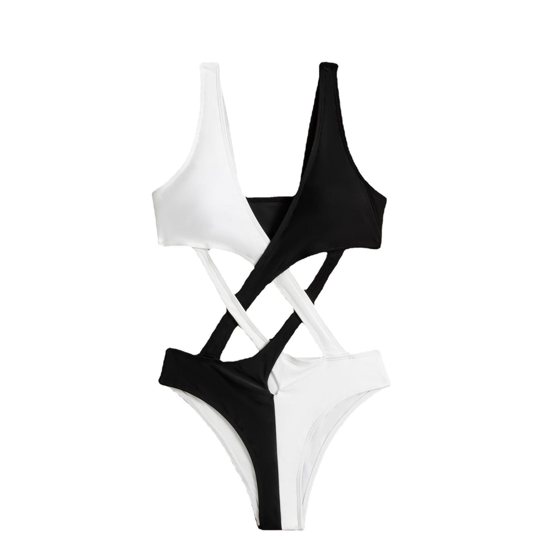 Damen Cut-Out Einteiler Badeanzug mit asymmetrischem Design und modischen Trägern Drune