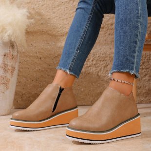 Damen nan Keilabsatz-Stiefelette mit seitlichem Reißverschluss und gepolstertem Komfortfußbett Drune