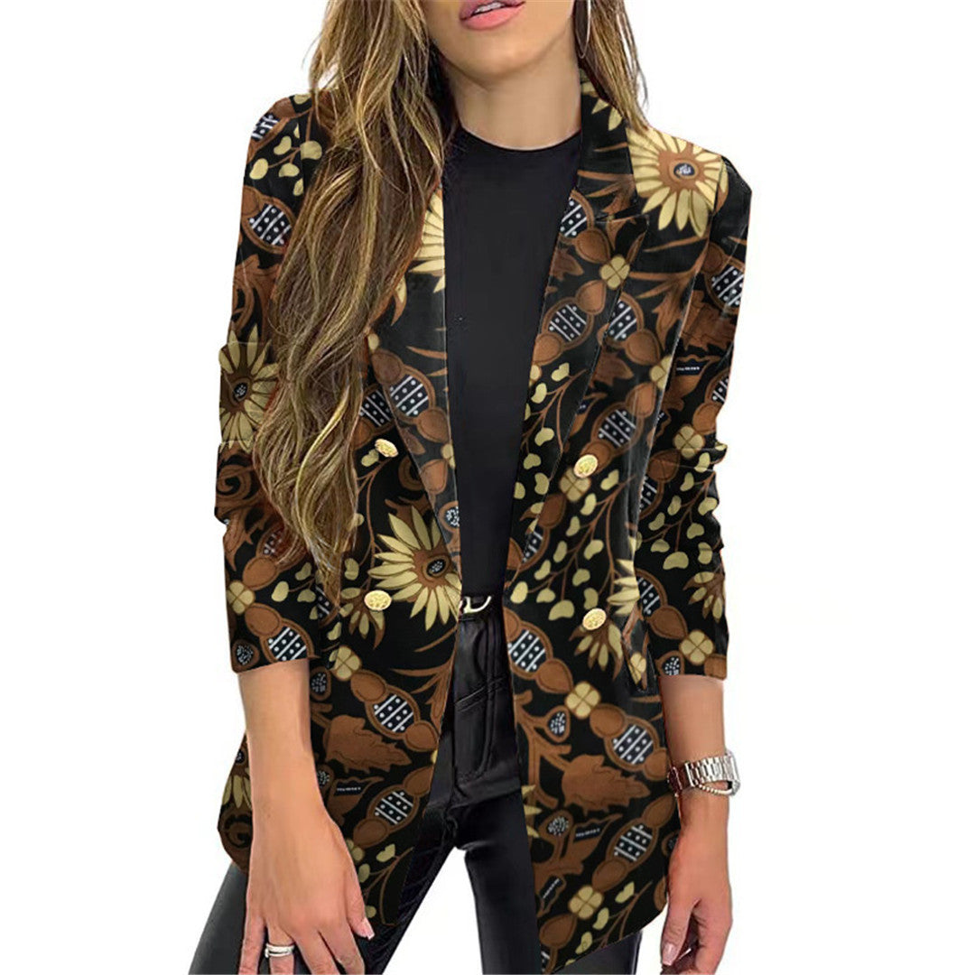 Damen Blazer mit floralem Muster und eleganten Knöpfen Drune
