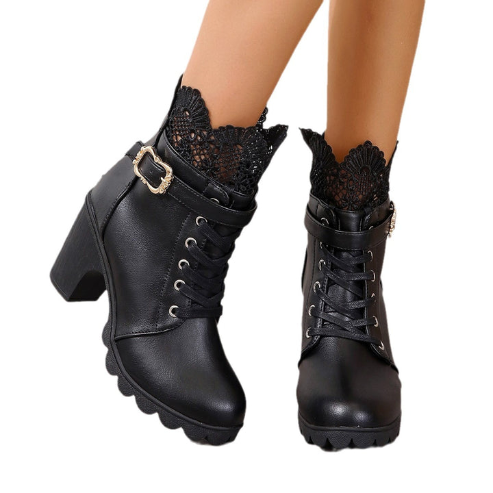 Damen Ankle Boots mit elegantem Spitzenbesatz und modischem Blockabsatz Drune