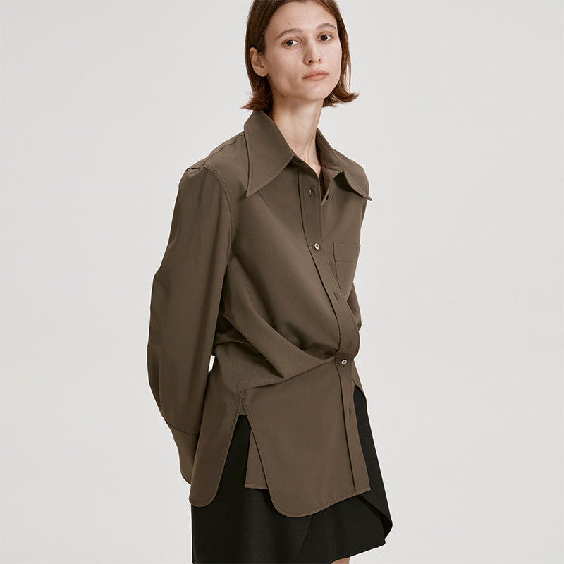 Damen Oversize-Hemdbluse mit markantem Kragen Drune