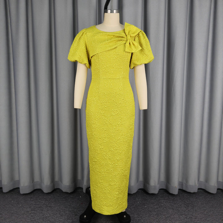 Damen elegantes Maxikleid mit voluminösen Puffärmeln und raffiniertem Schleifendetail Drune