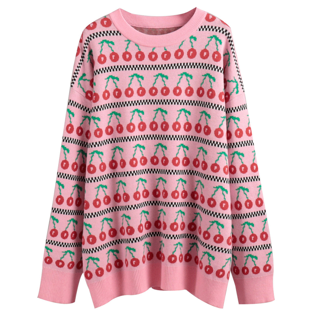 Damen Pullover mit fruchtigem Muster und bequemer Passform Drune