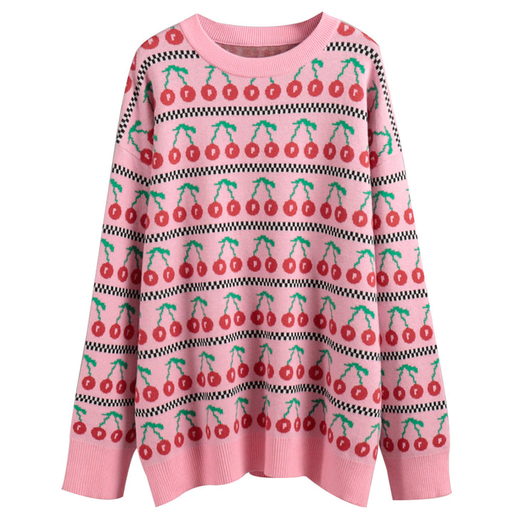 Damen Pullover mit fruchtigem Muster und bequemer Passform Drune