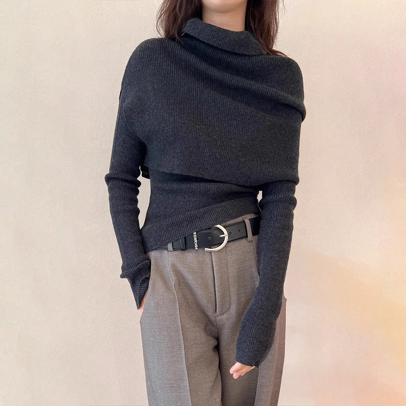 Damen eleganter Rollkragenpullover mit asymmetrischem Schnitt Drune