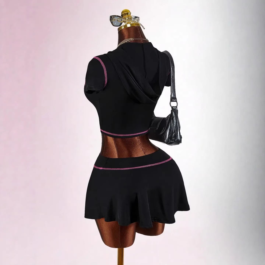 Damen sportliches Crop-Top mit Rock-Set Drune