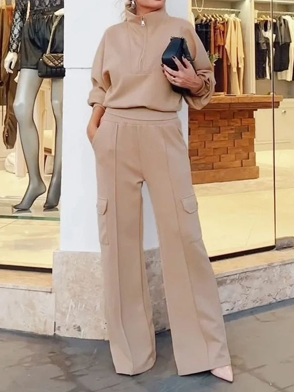 Damen Freizeit-Loungewear Set mit hohem Kragen und seitlichen Taschen Drune