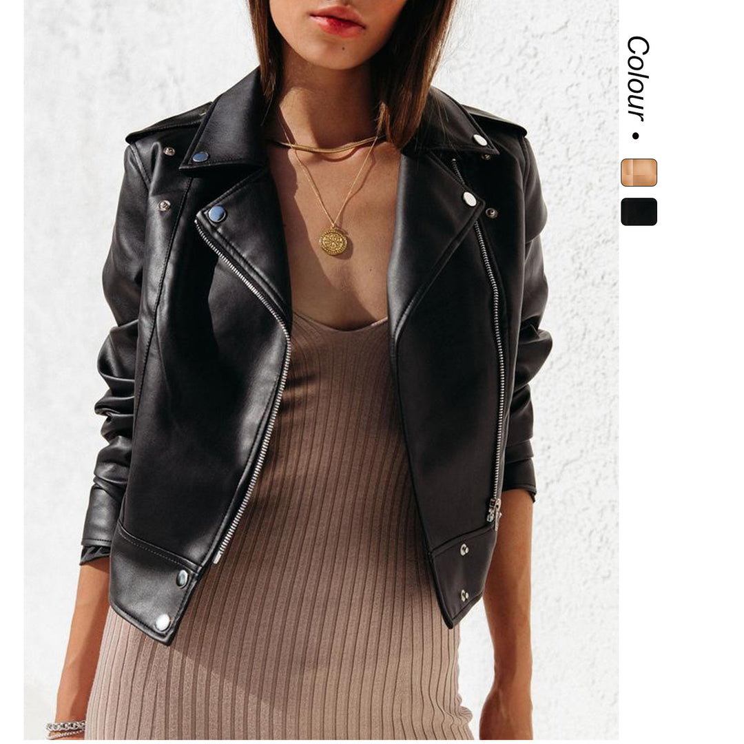 Damen Kunstlederjacke mit schmalem Schnitt und asymmetrischem Revers Drune