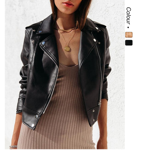 Damen Kunstlederjacke mit schmalem Schnitt und asymmetrischem Revers Drune