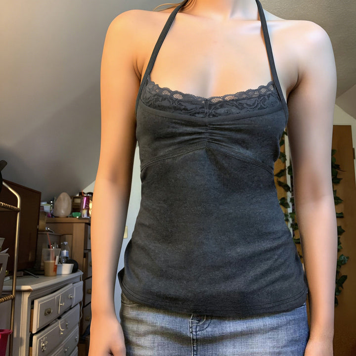 Damen Sexy Spaghetti-Trägertop mit Spitzeneinsätzen Drune