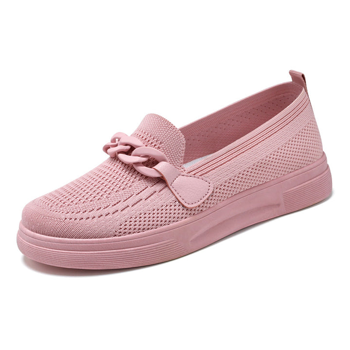 Damen nan komfortabler Strick-Slip-On Loafer mit elastischem Einstieg, dekorativer Kettenapplikation und stoßdämpfender EVA-Leichtsohle Drune