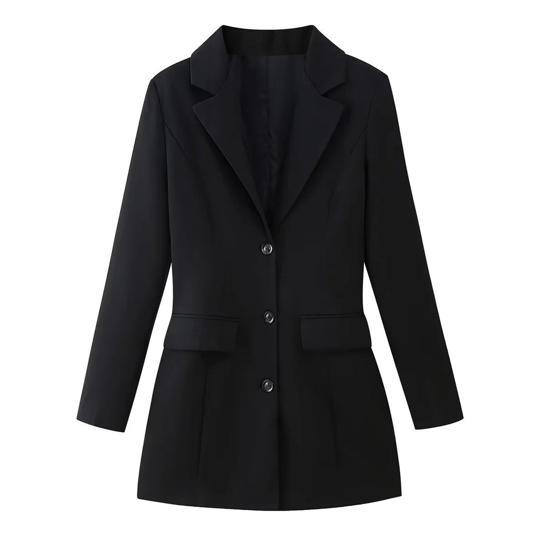 Damen elegante Blazerjacke mit tailliertem Schnitt und praktischen Taschen Drune