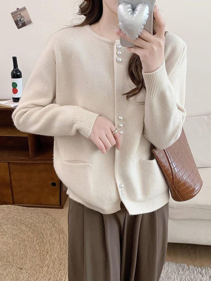 Damen Strickjacke mit eleganten Perlenknöpfen Drune