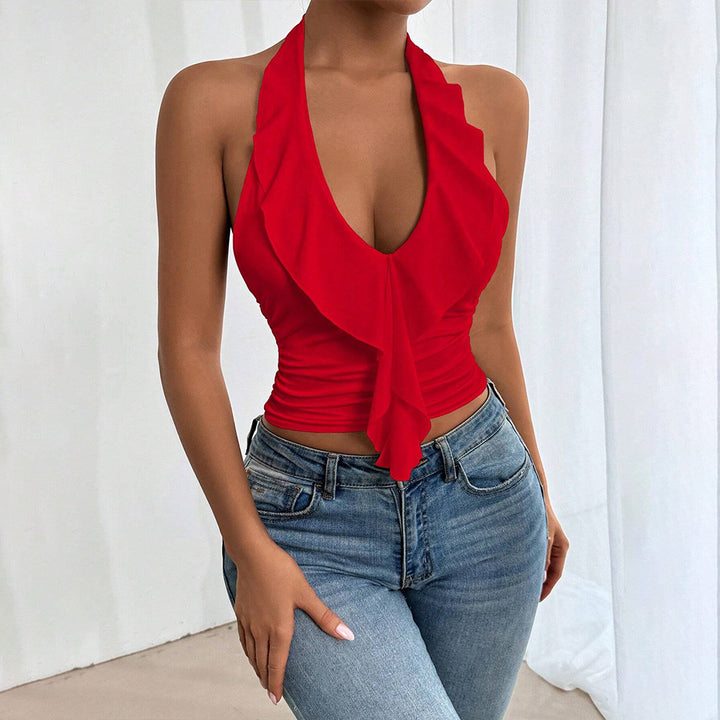 Damen schulterfreies Top mit fließendem Stoff und elegantem Rüschendesign Drune