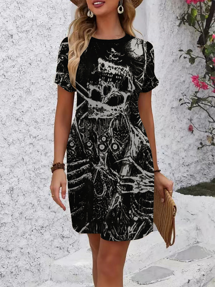 Damen lässiges Kurzarmkleid mit kreativem geometrischen Muster Drune
