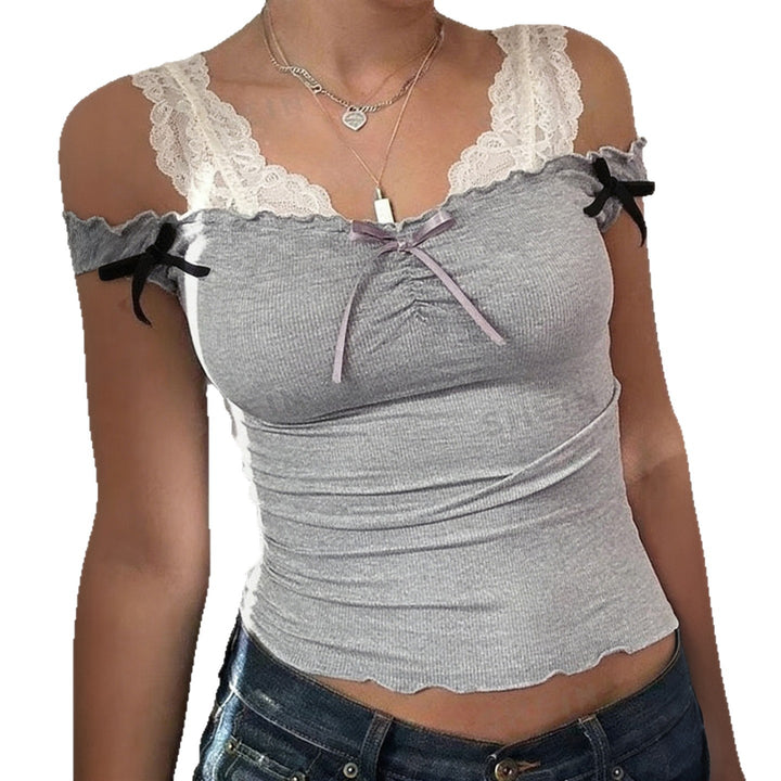 Damen Top mit verspieltem Spitzenkragen und Raffdetails Drune